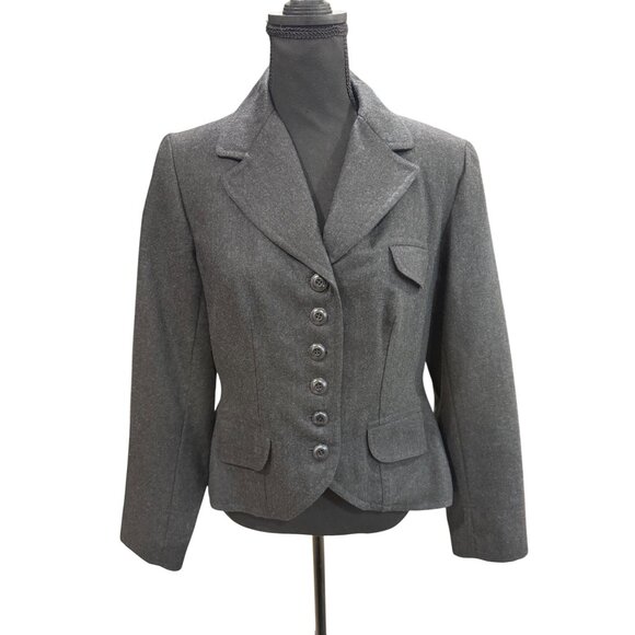 Vintage J. Peterman 100% Wool Blazer Jacket Size 8 Gray Tailored Fit Sustainable - Picture 1 of 8
